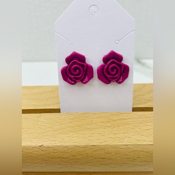 Handmade polymer clay roses with 18k Gold Plated Post - Picture 3 of 5
